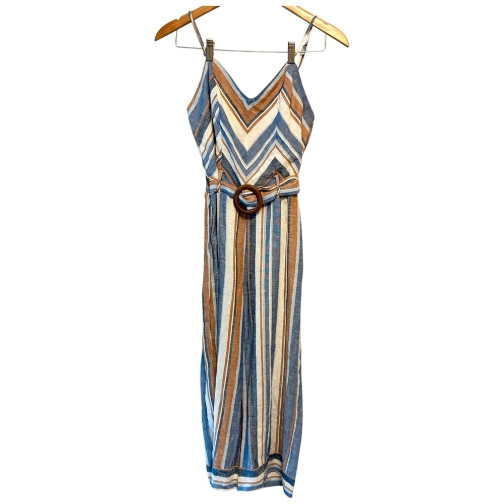 Monteau Multicolor Linen Jumpsuit Halter w/ Belt Wide Leg Crop Size Extra Small - Picture 3 of 12
